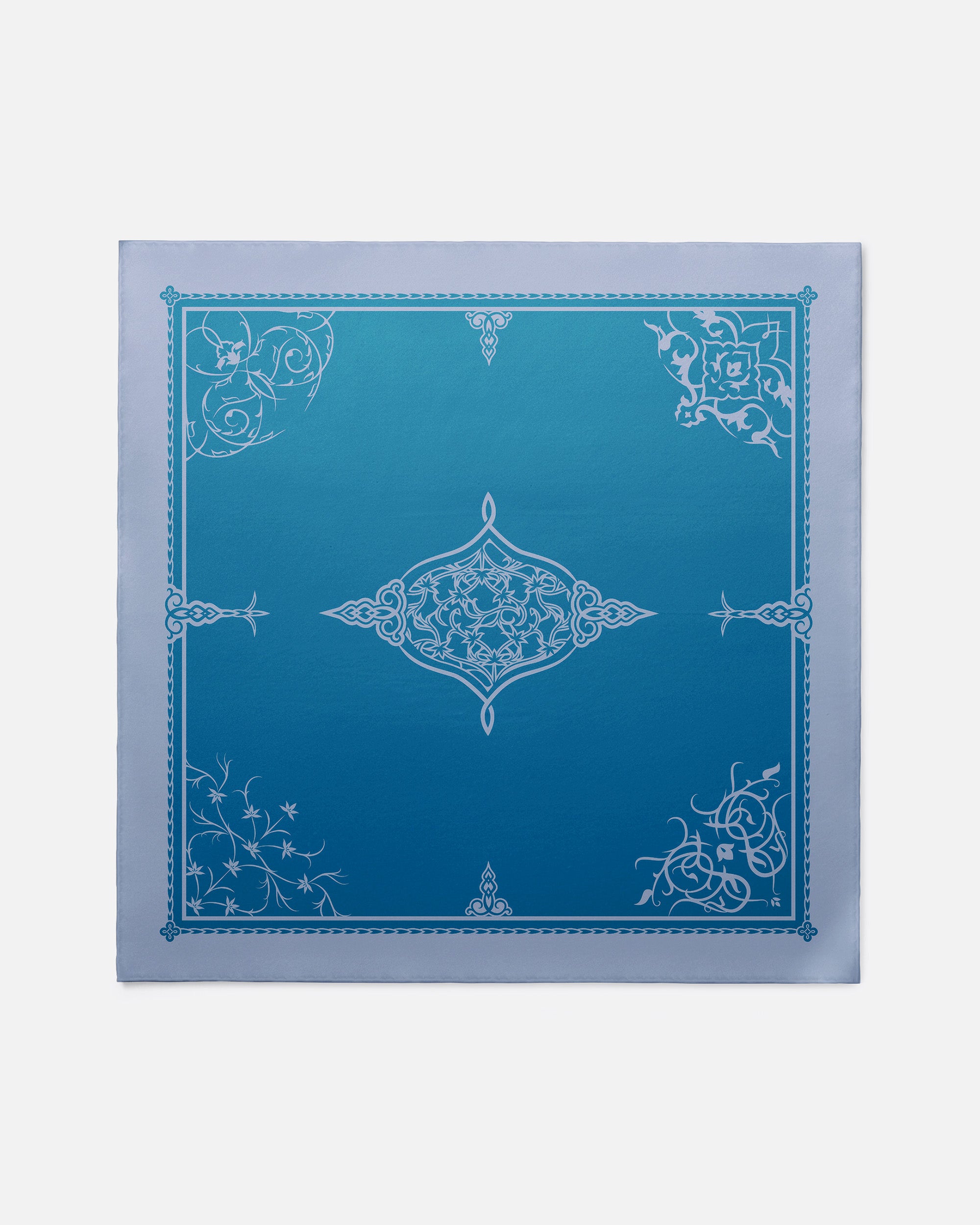 Aquamarine ornamental silk scarf | 55 in x 55 in