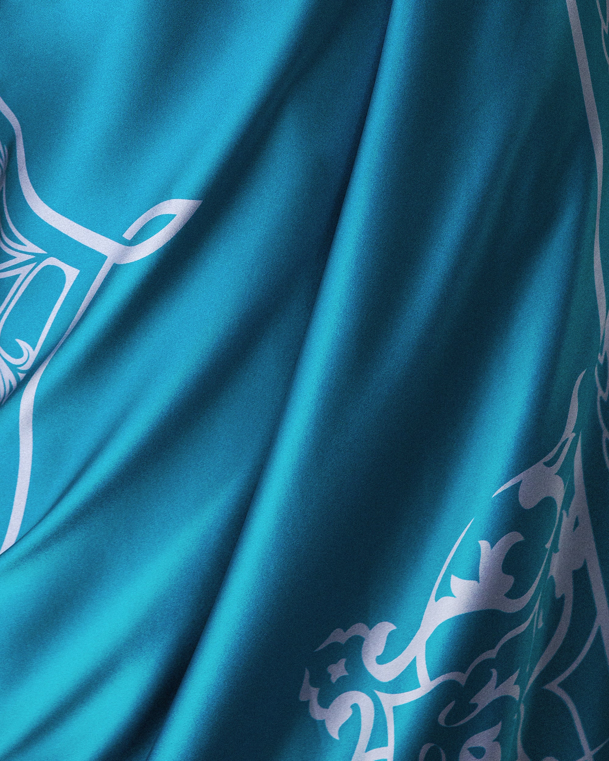 Aquamarine ornamental silk scarf | 55 x 55 in