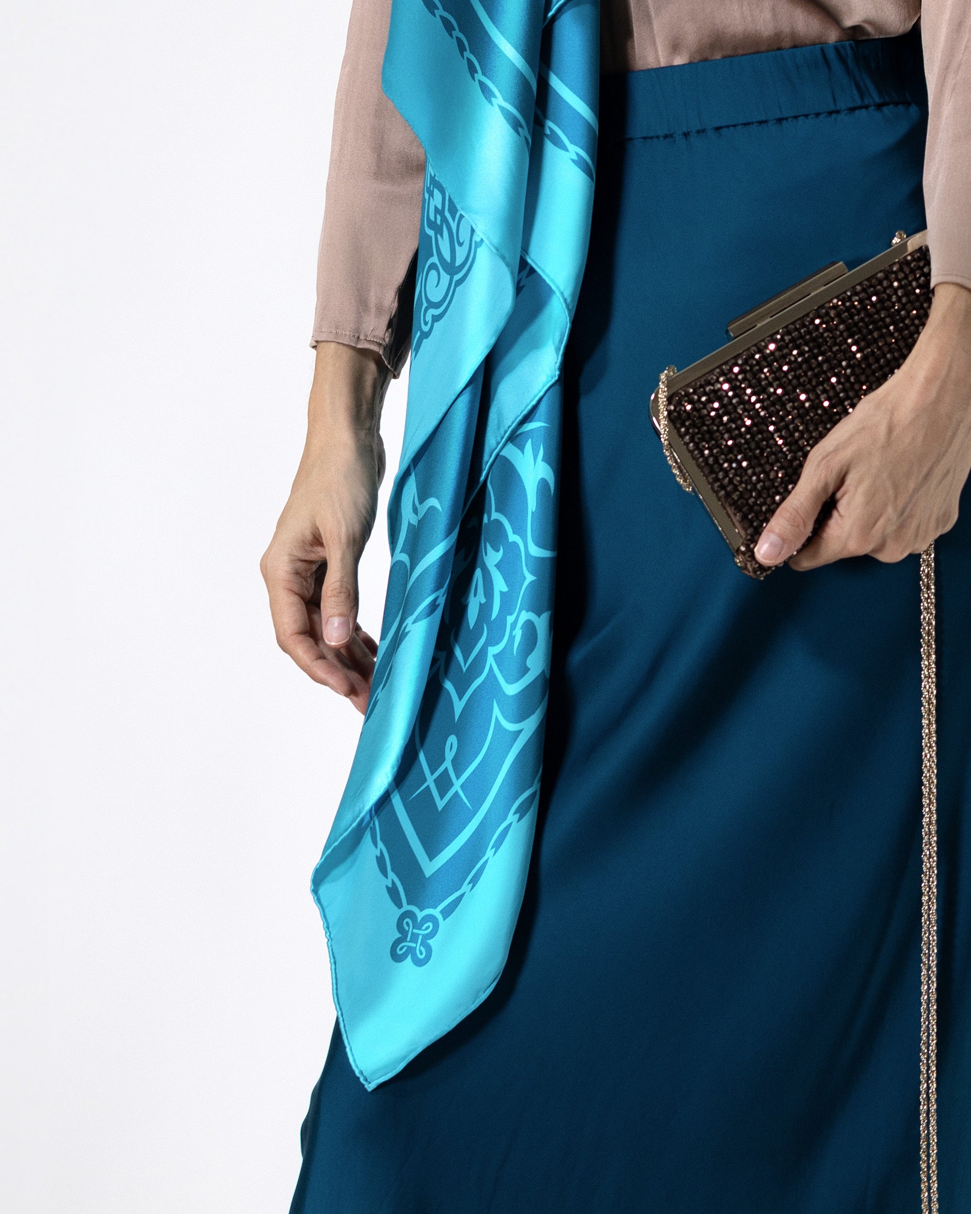 Arctic blue ornamental silk scarf | 43 x 43 in