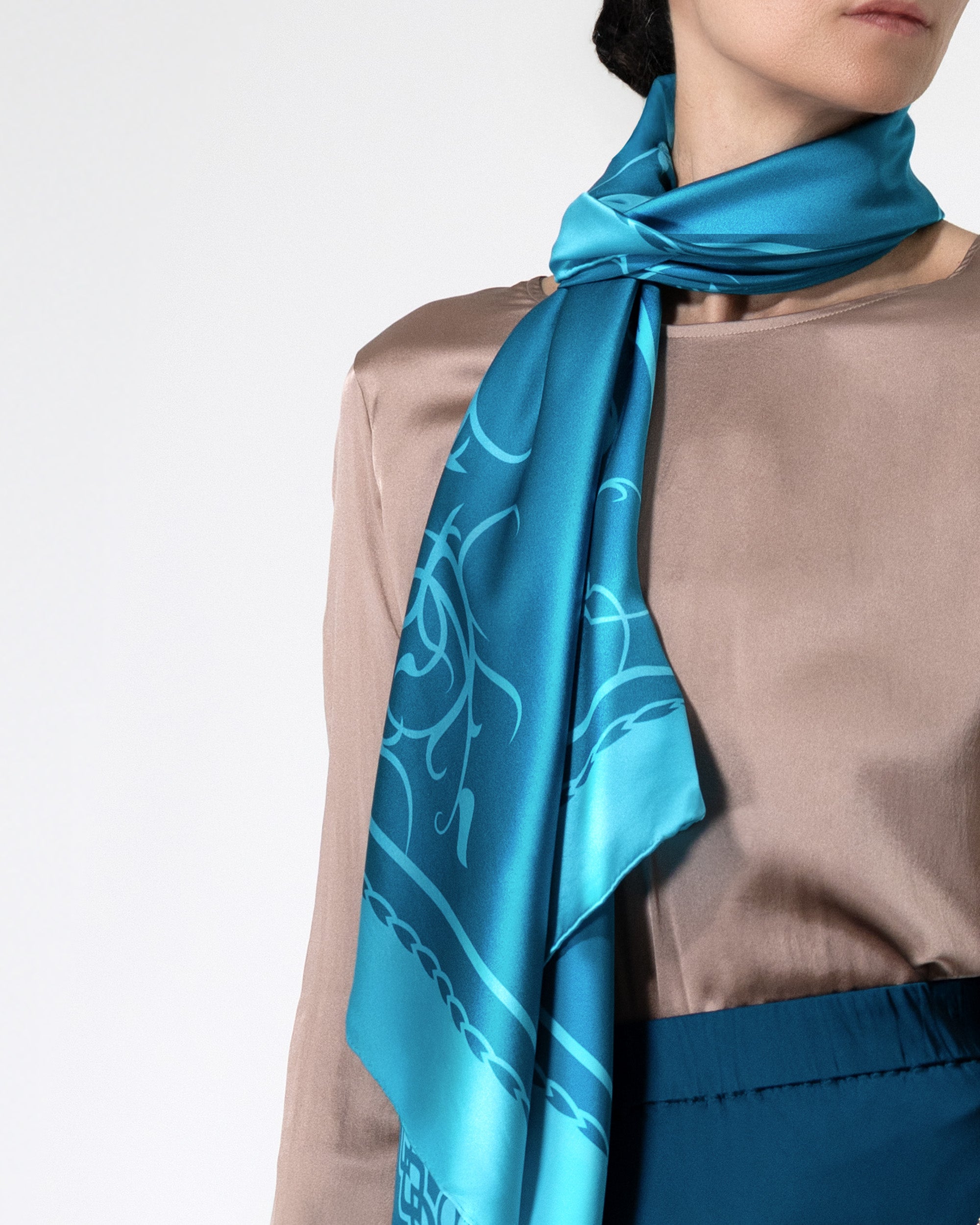 Arctic blue ornamental silk scarf | 43 x 43 in