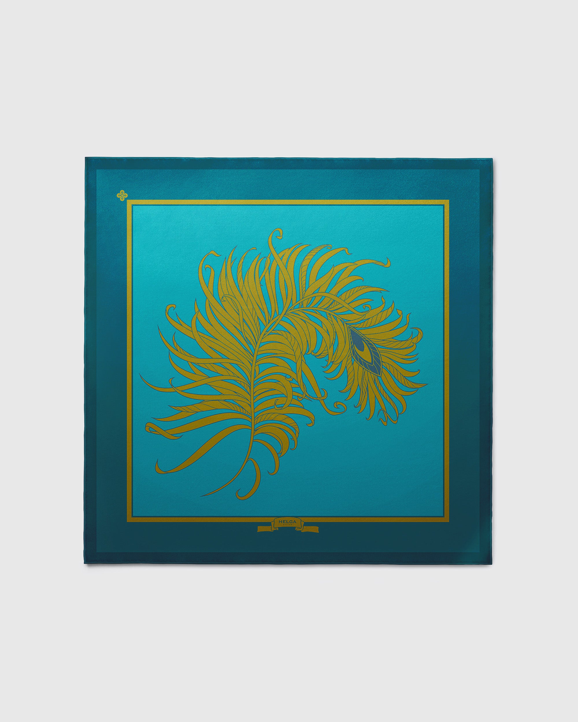 Mediterranean green feather silk scarf | 43 in x 43 in