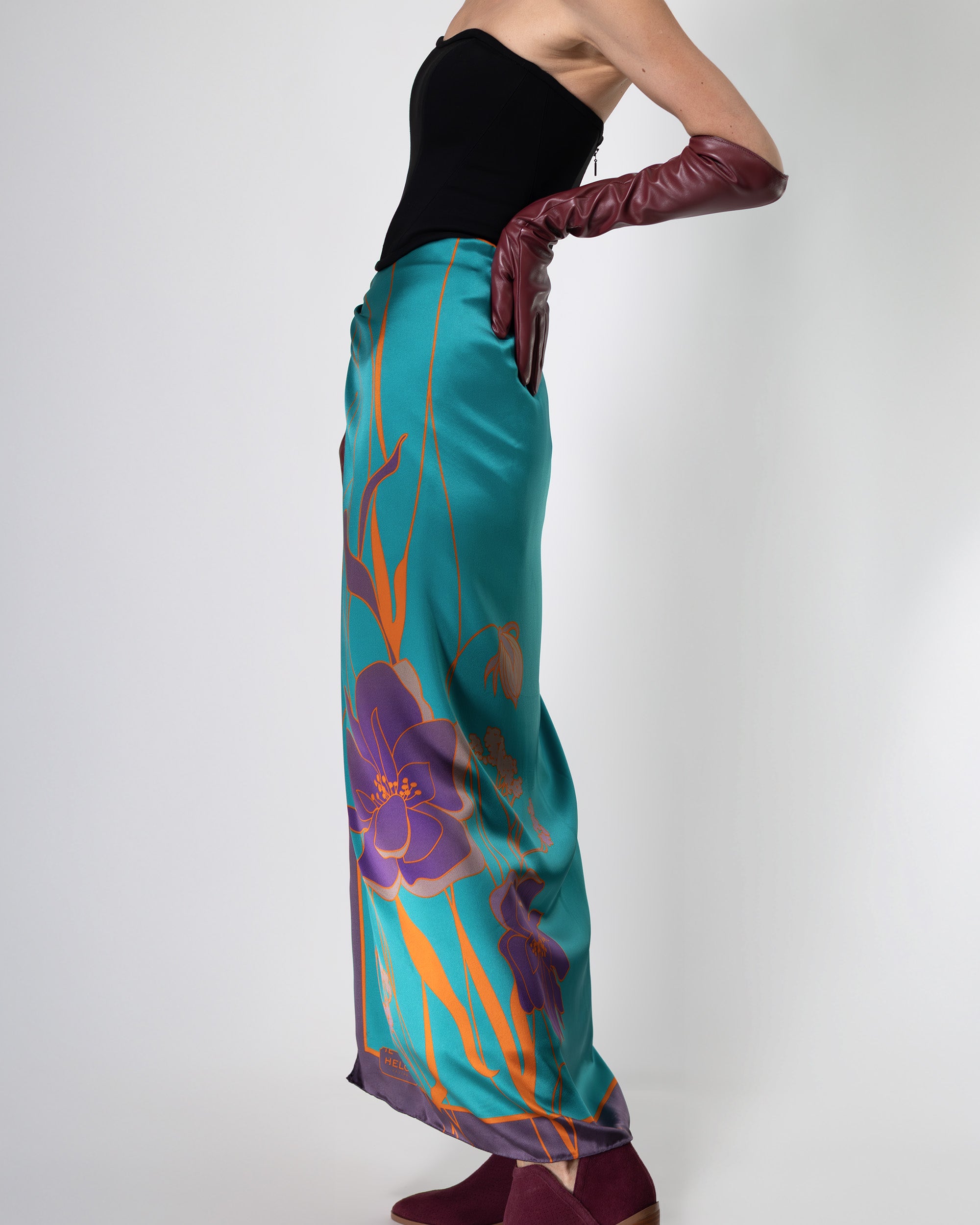 Pine green floral silk scarf | 43 x 43 in