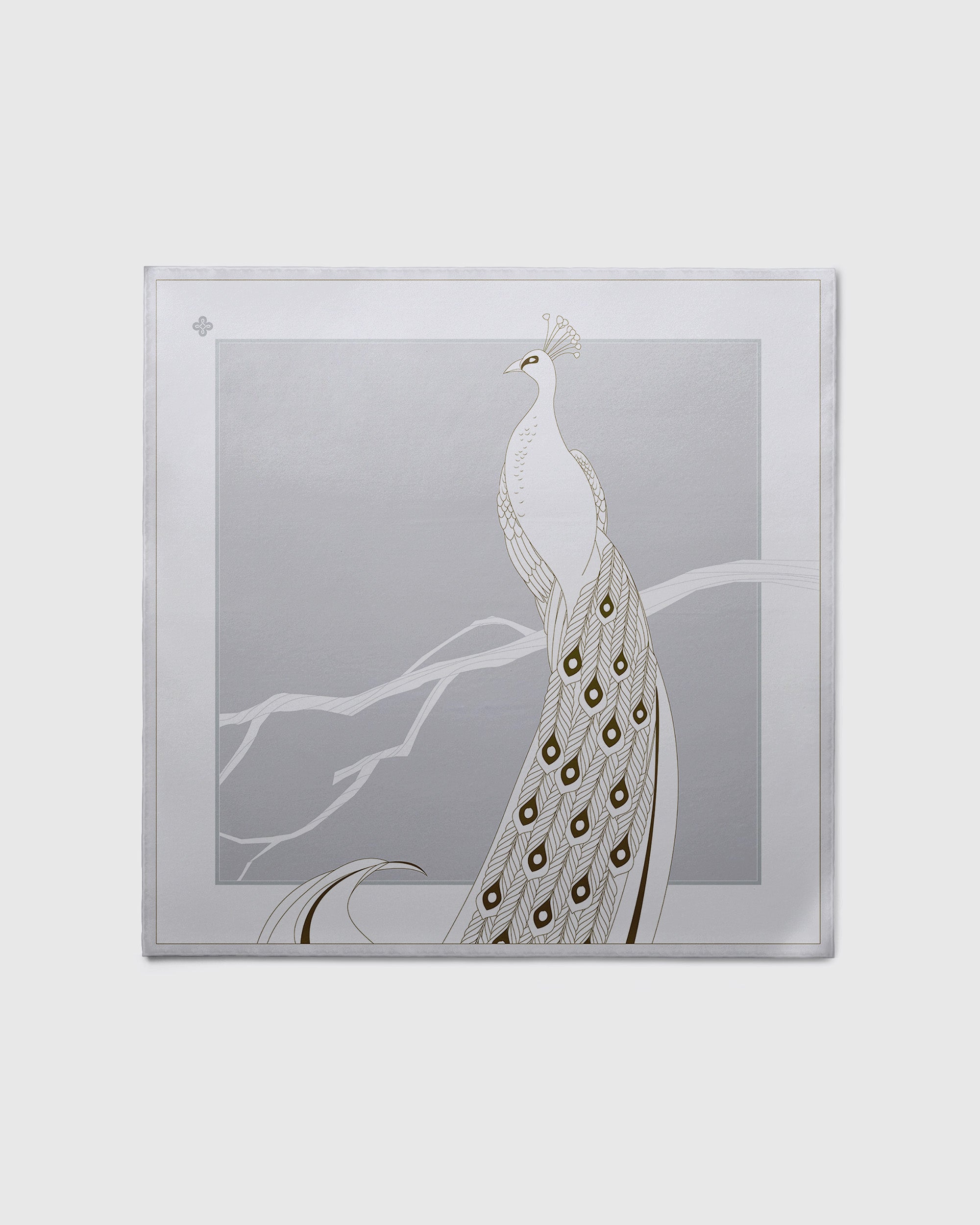 Platinum grey peacock silk scarf | 43 in x 43 in
