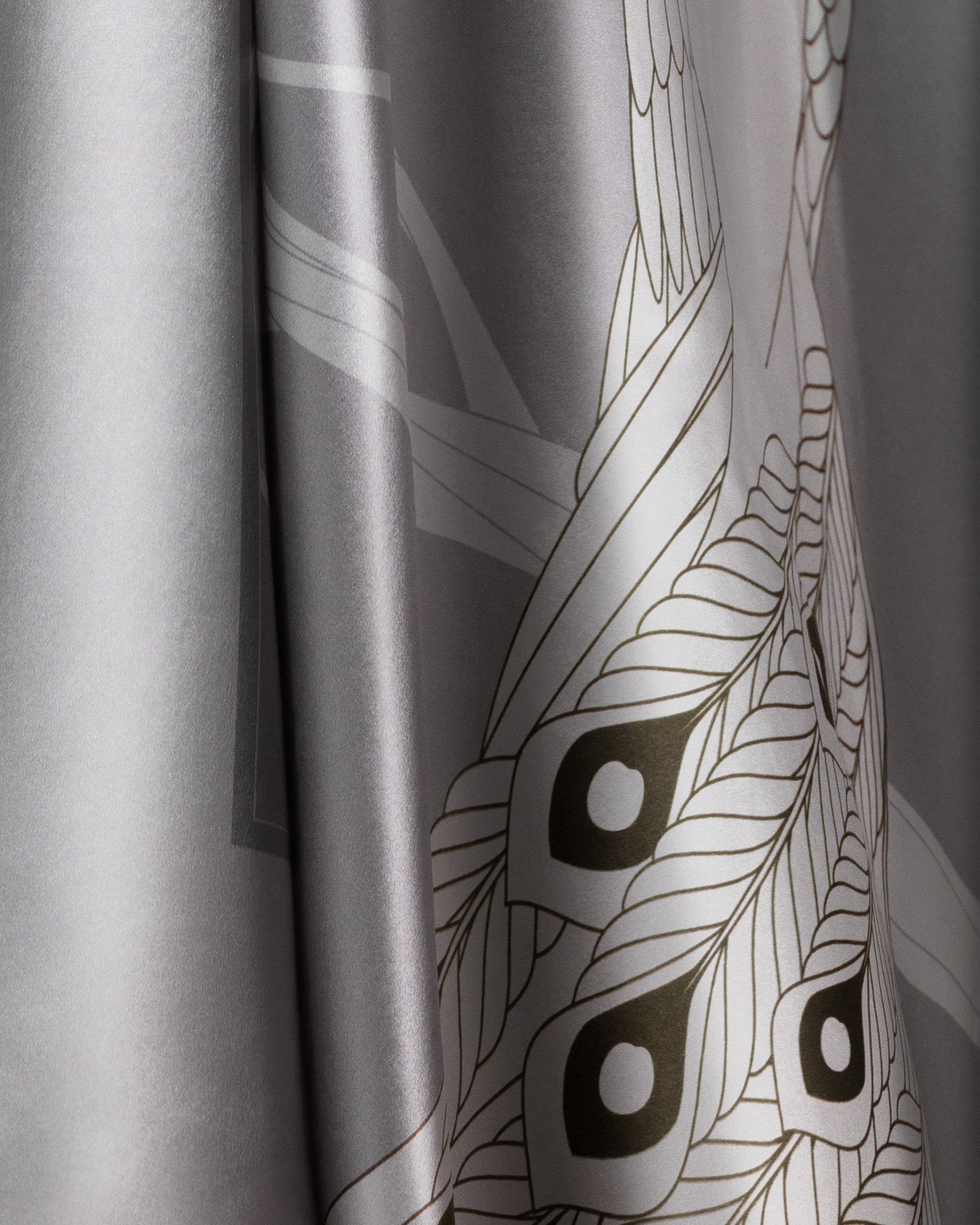 Platinum grey peacock silk scarf | 43 in x 43 in | RENTAL
