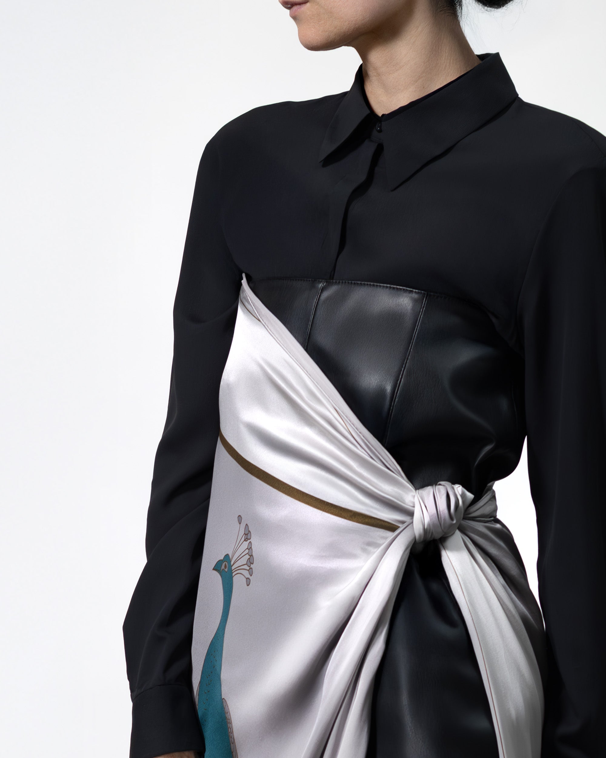 Platinum grey peacock silk scarf | 55 in x 55 in