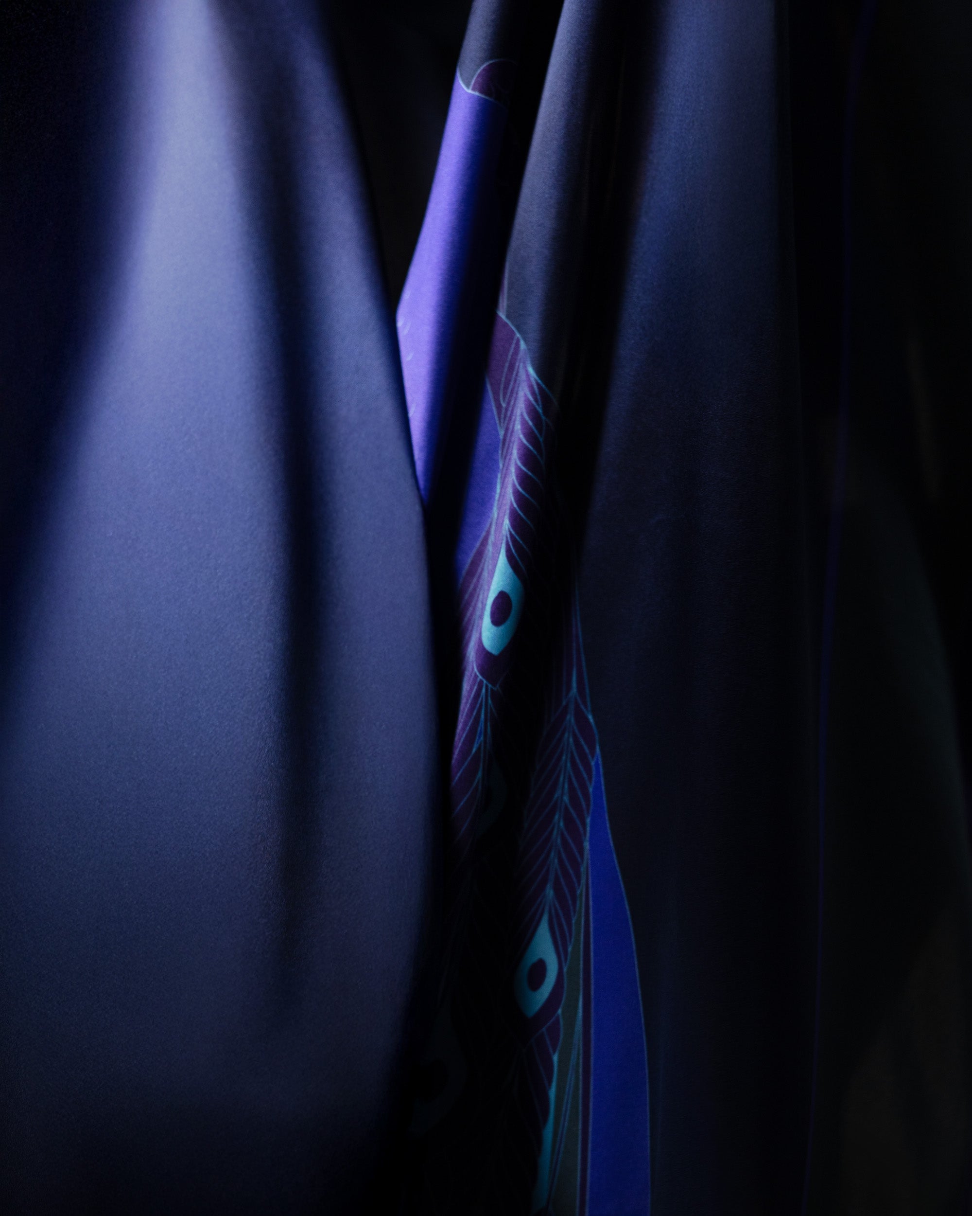 Dark sapphire peacock silk scarf | 43 x 43 in