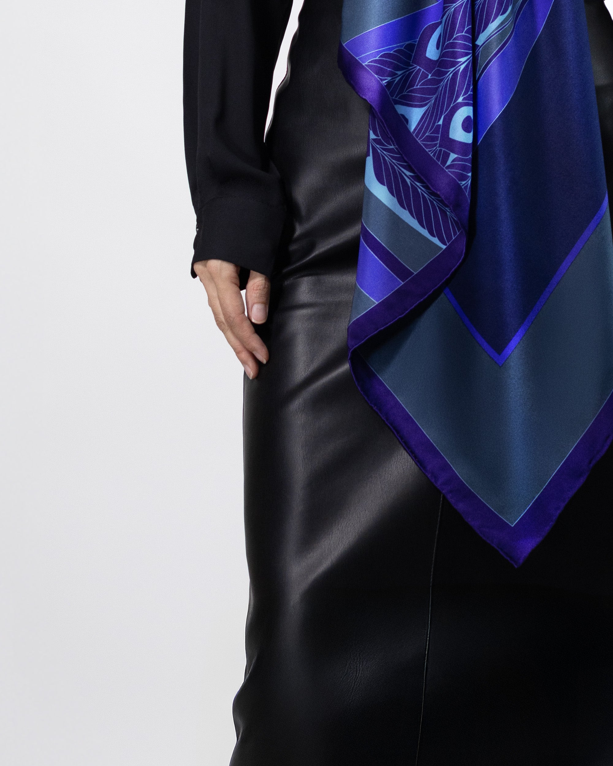 Dark sapphire peacock silk scarf | 43 x 43 in