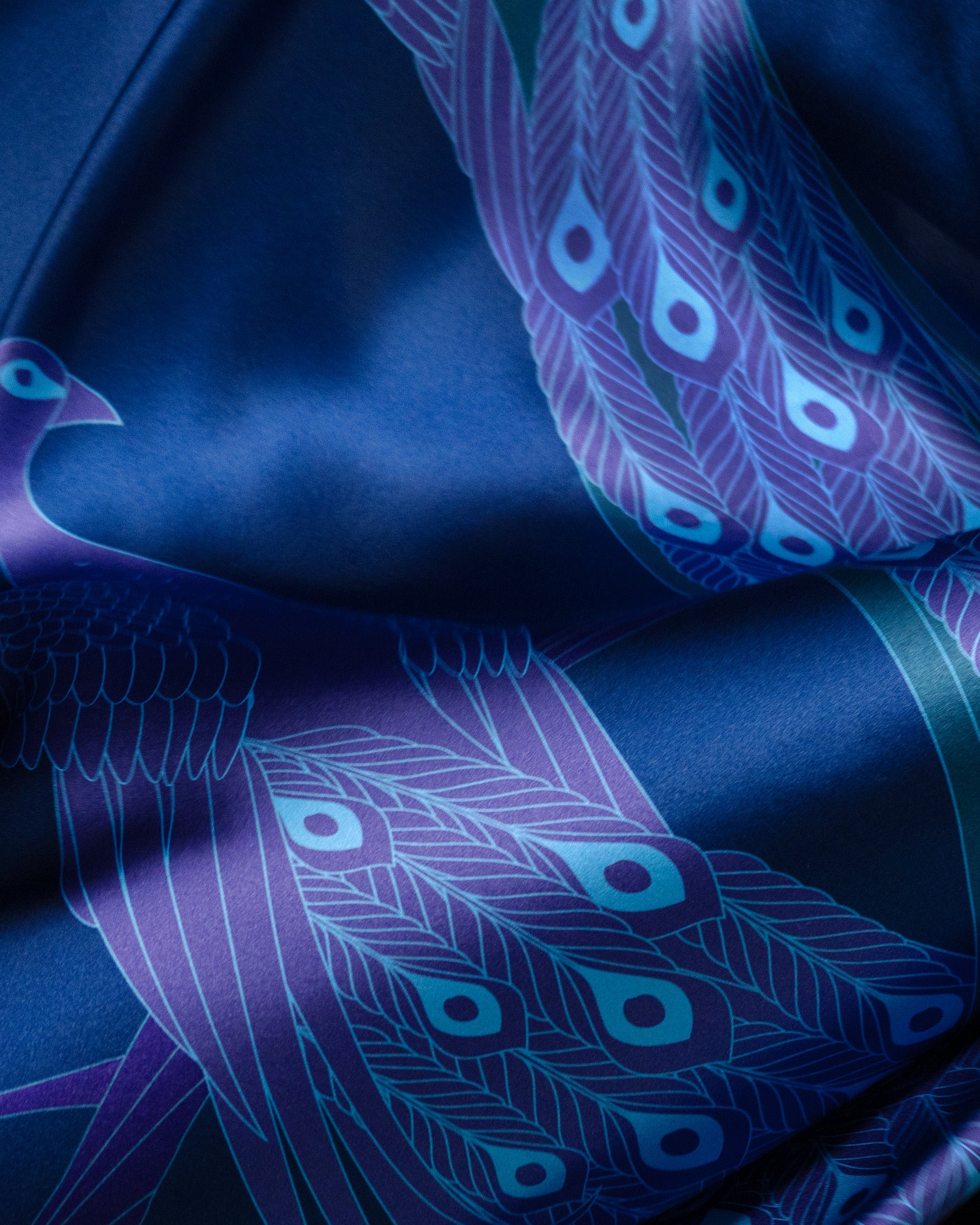 Dark sapphire peacock silk scarf | 55 in x 55 in | RENTAL