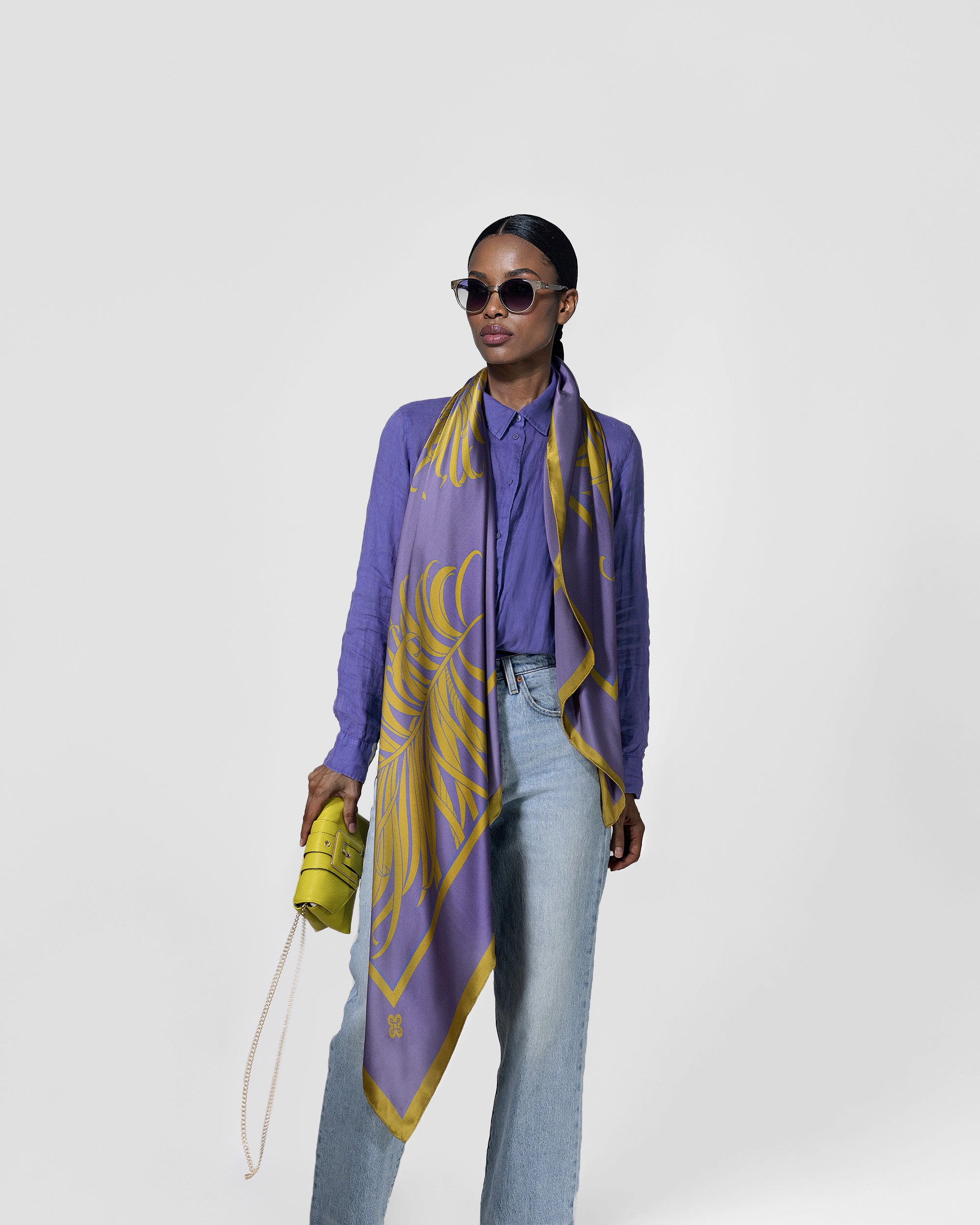 Amethyst feather silk scarf | 55 in x 55 in
