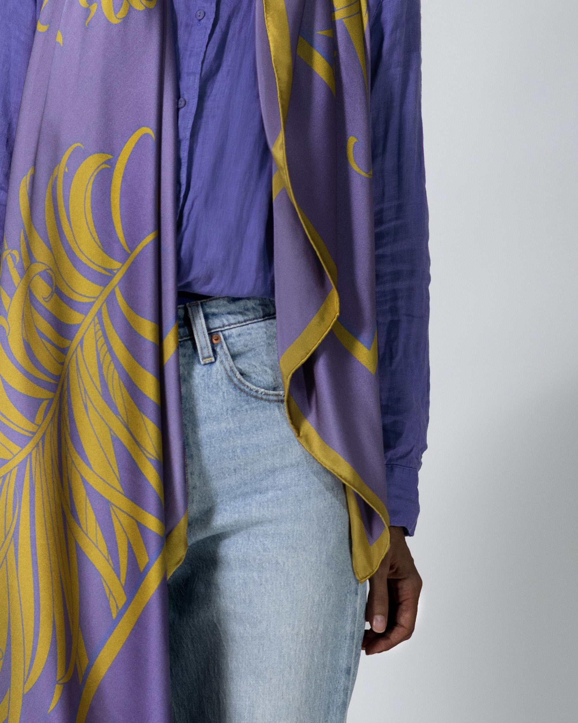 Amethyst feather silk scarf | 55 in x 55 in
