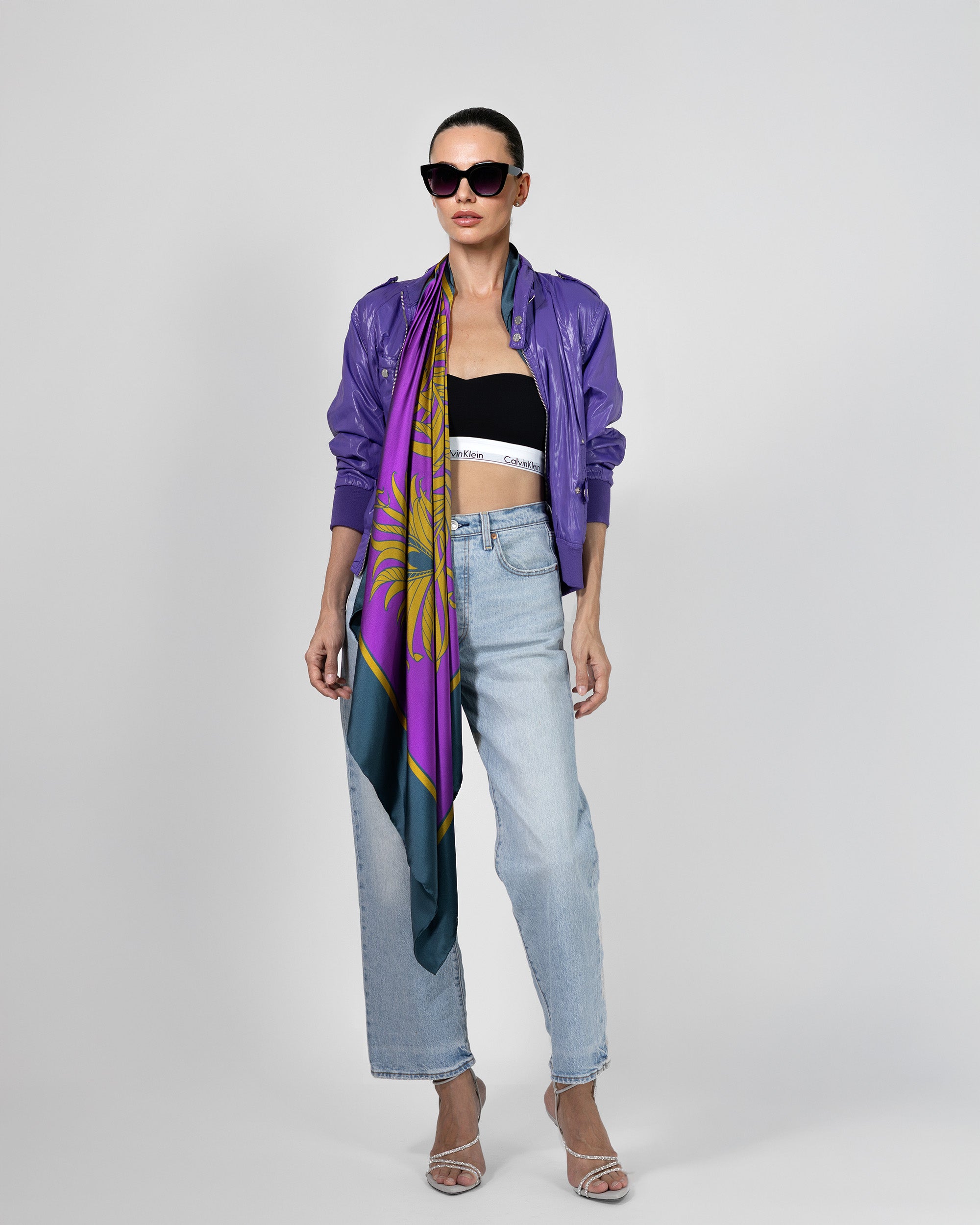 Imperial purple feather silk scarf | 55 in x 55 in