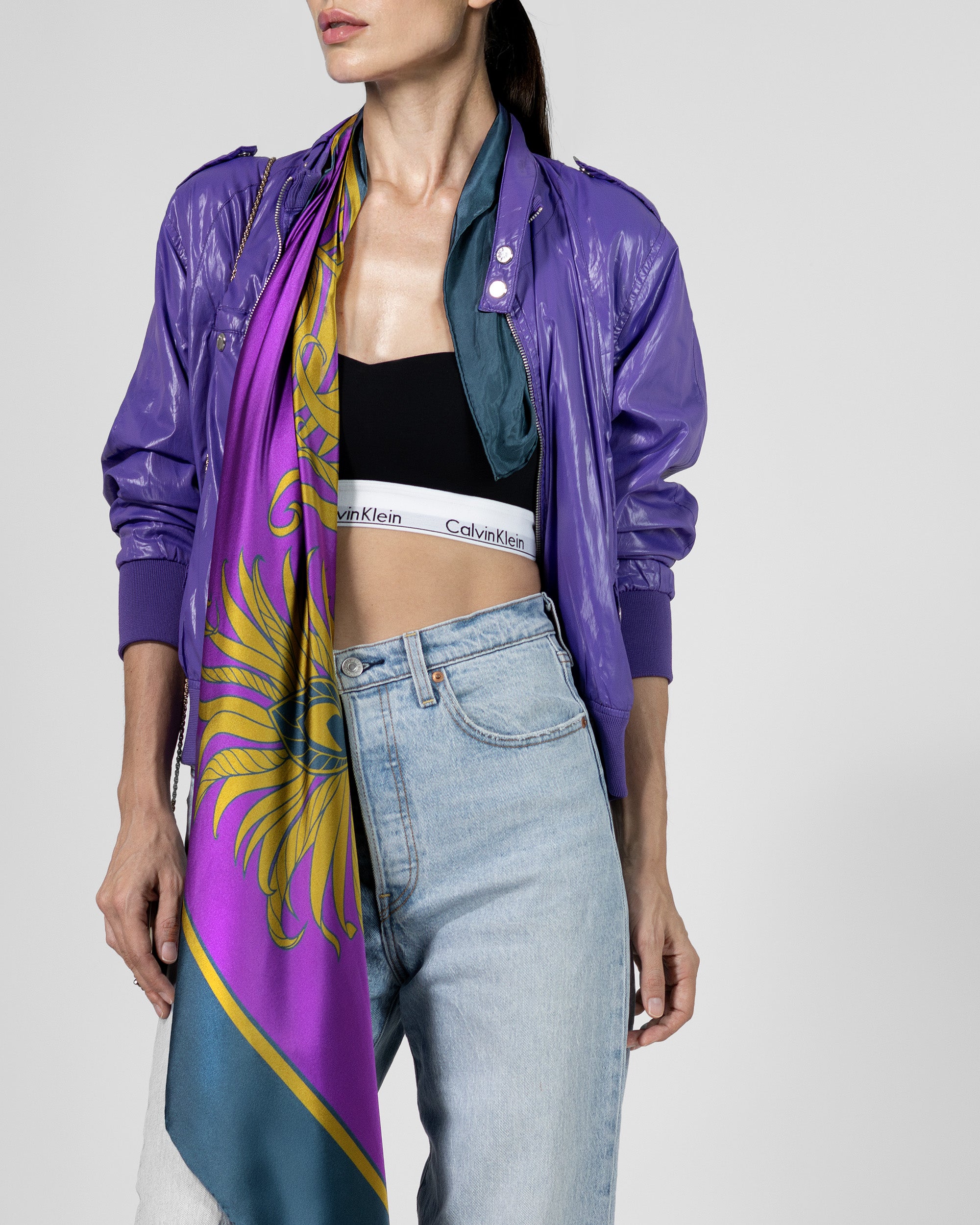 Imperial purple feather silk scarf | 55 in x 55 in