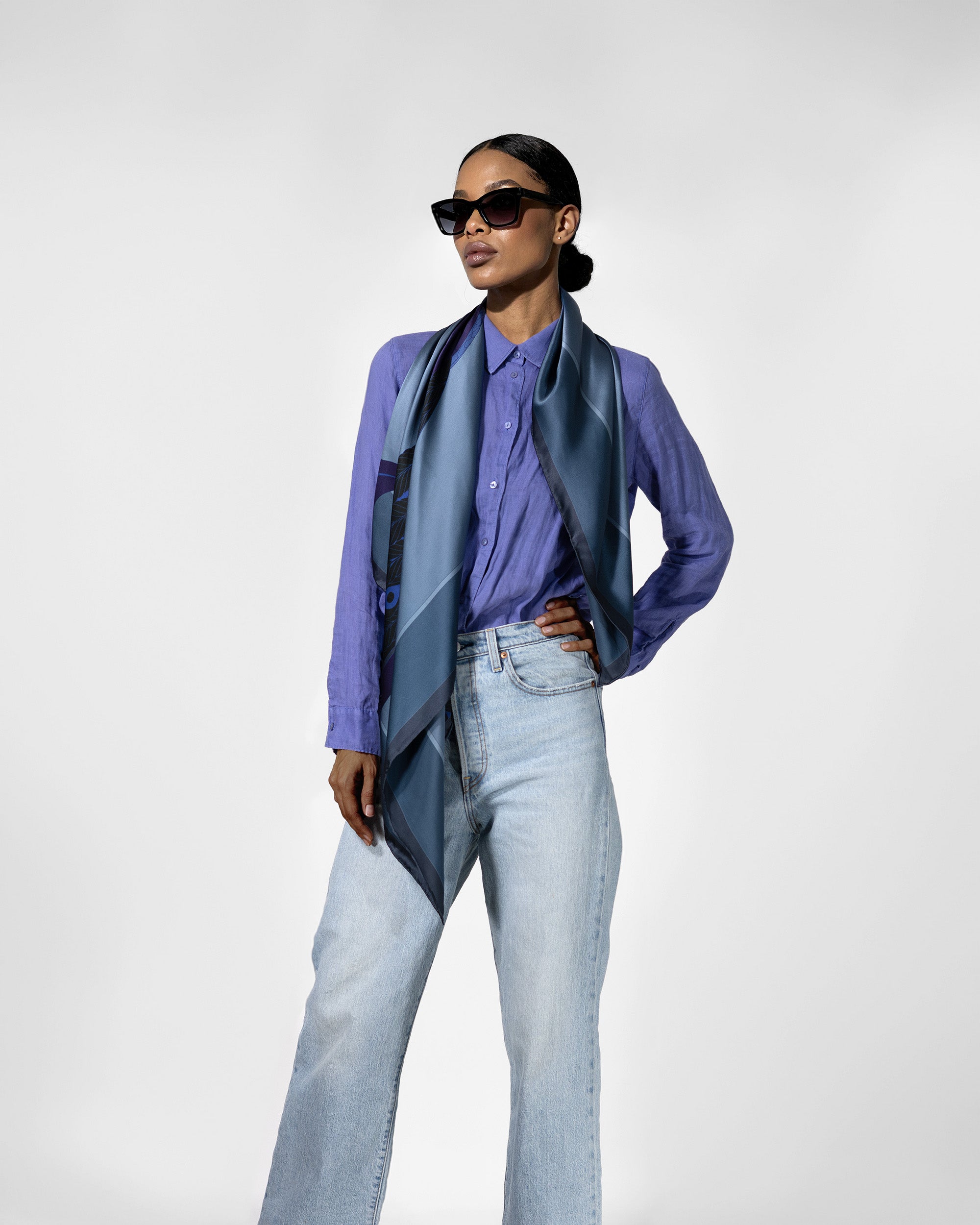 Twilight peacock silk scarf | 43 in x 43 in