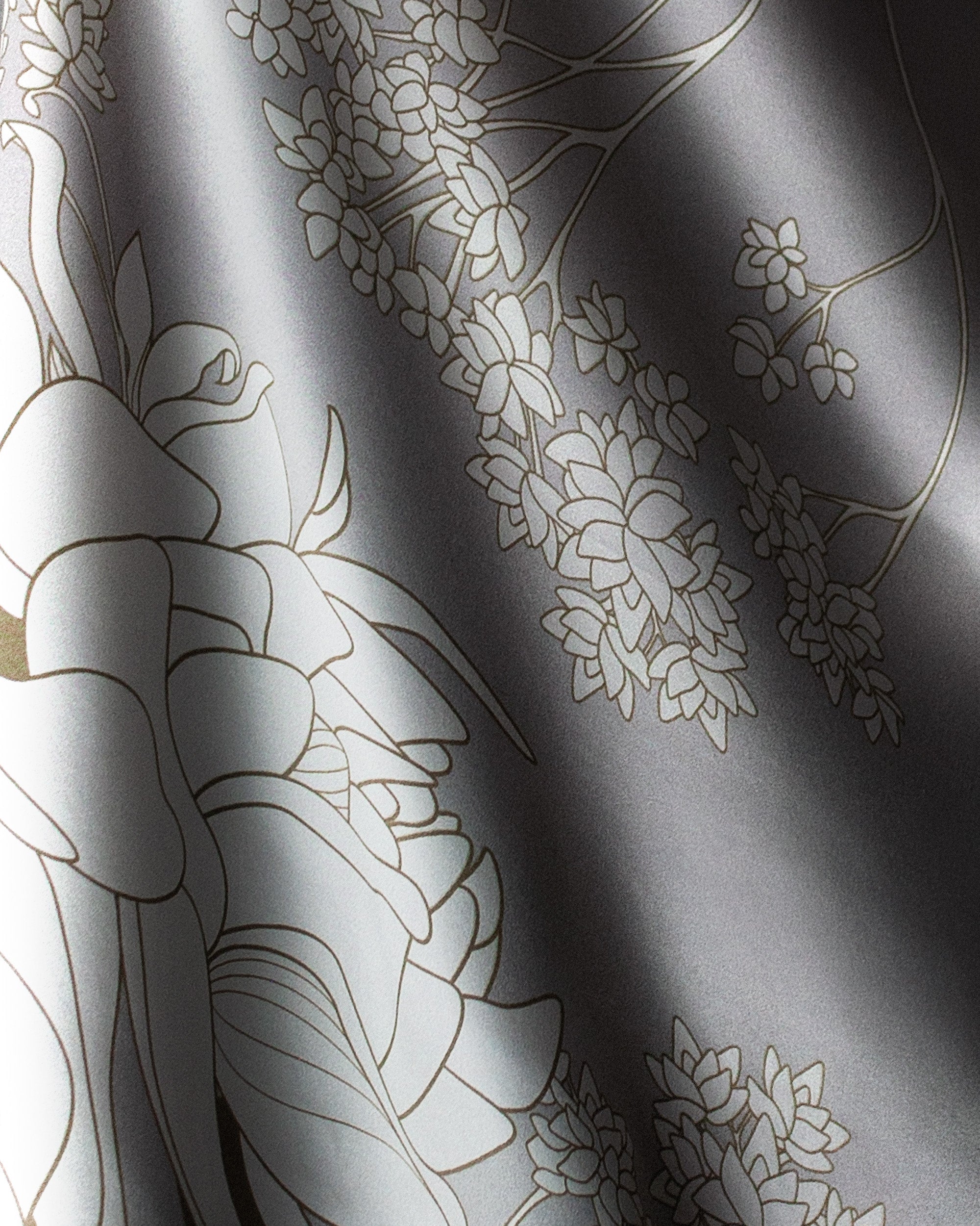 Silver floral silk scarf | 35 x 35 in