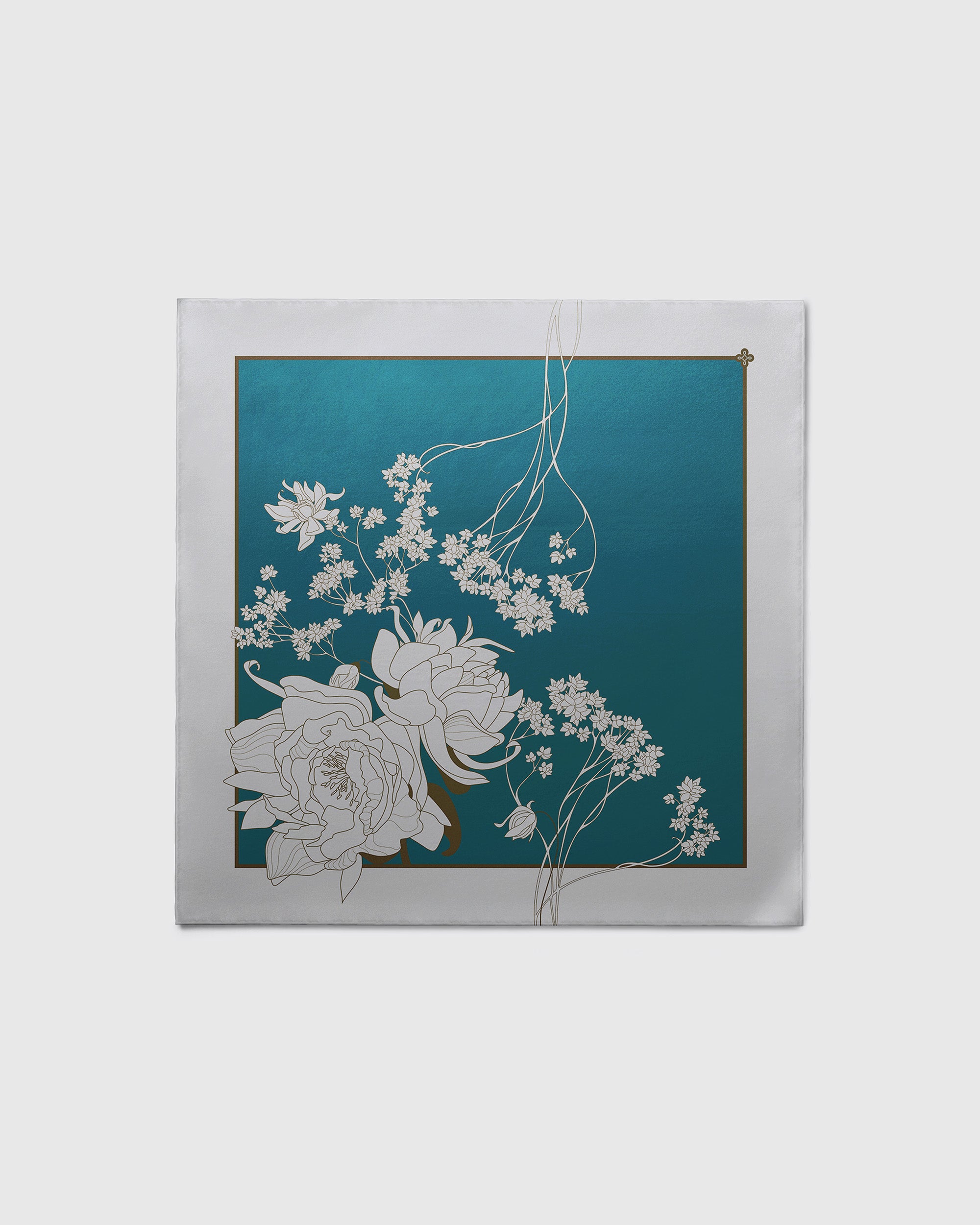 Teal green floral silk scarf | 35 in x 35 in