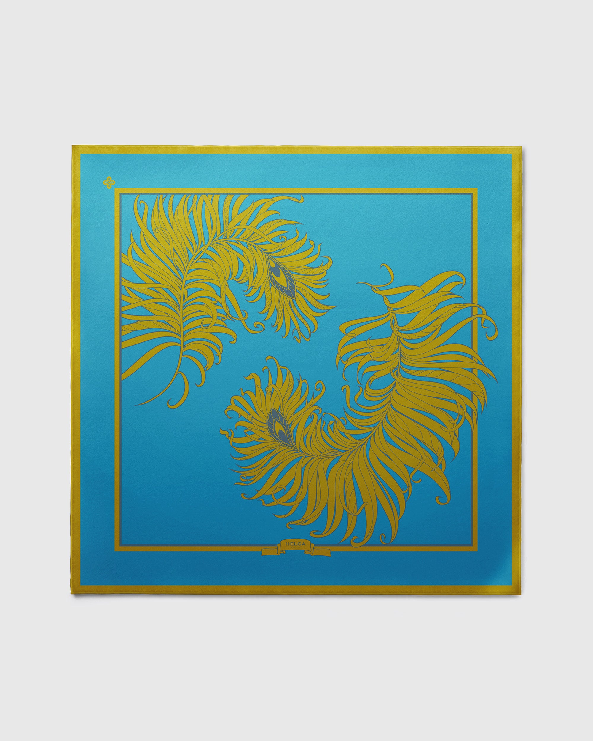 Turquoise feather silk scarf | 55 in x 55 in