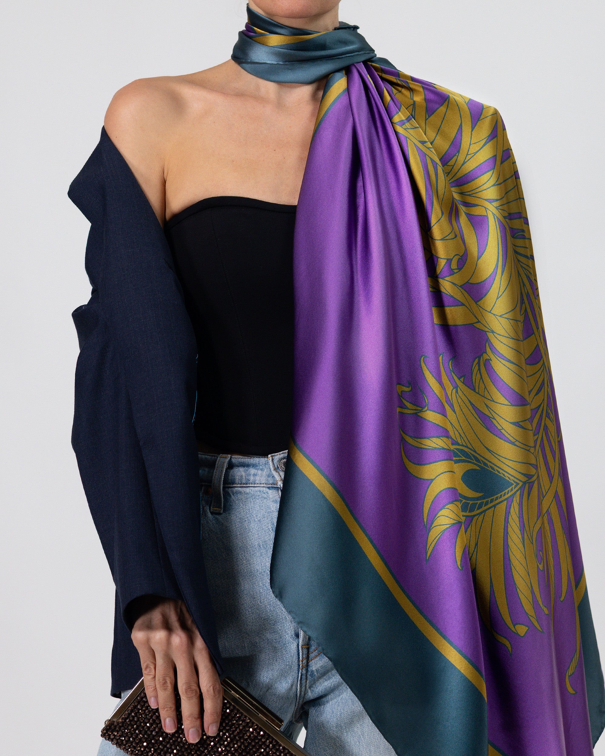 Imperial purple feather silk scarf | 43 x 43 in