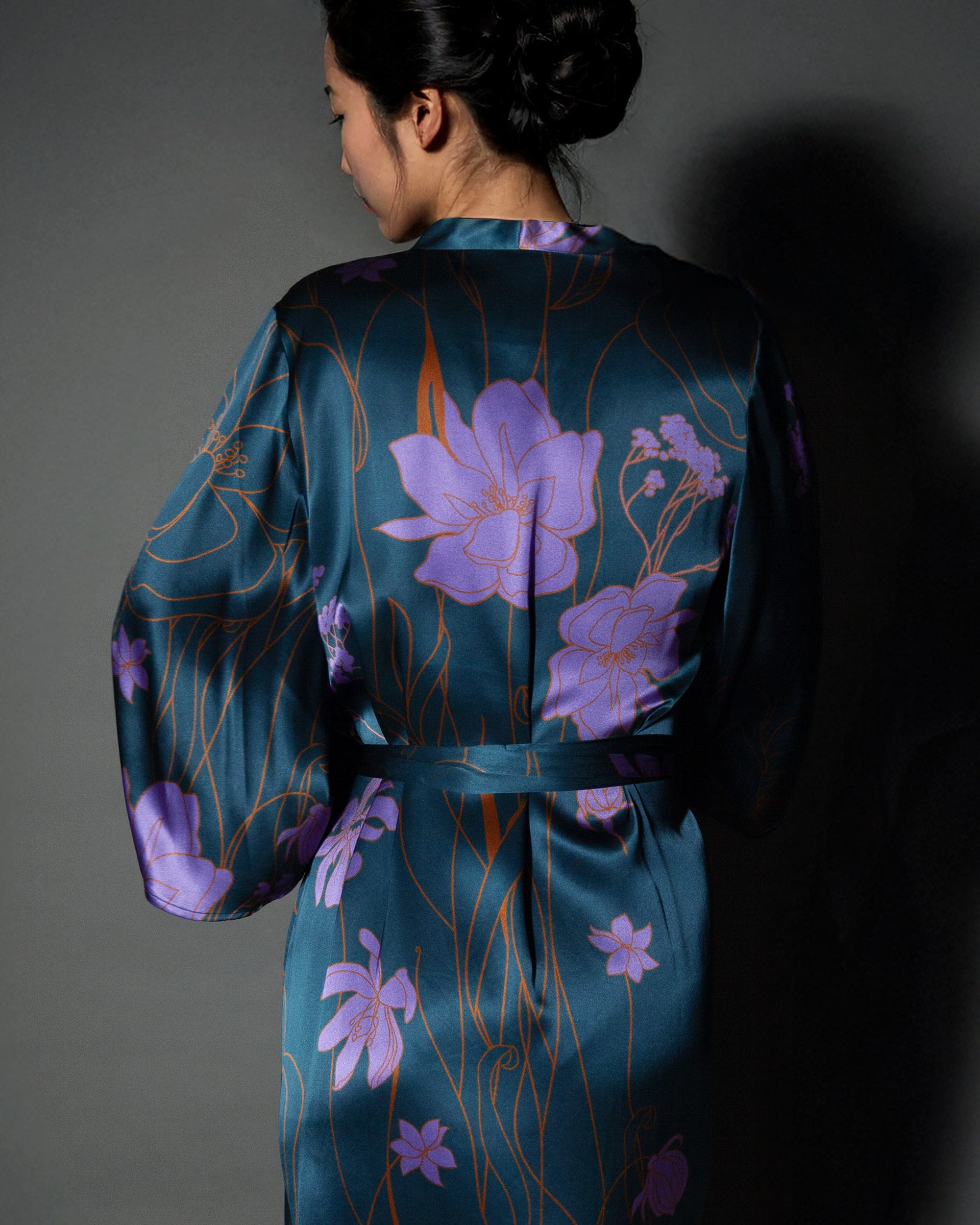 Dark emerald silk kimono