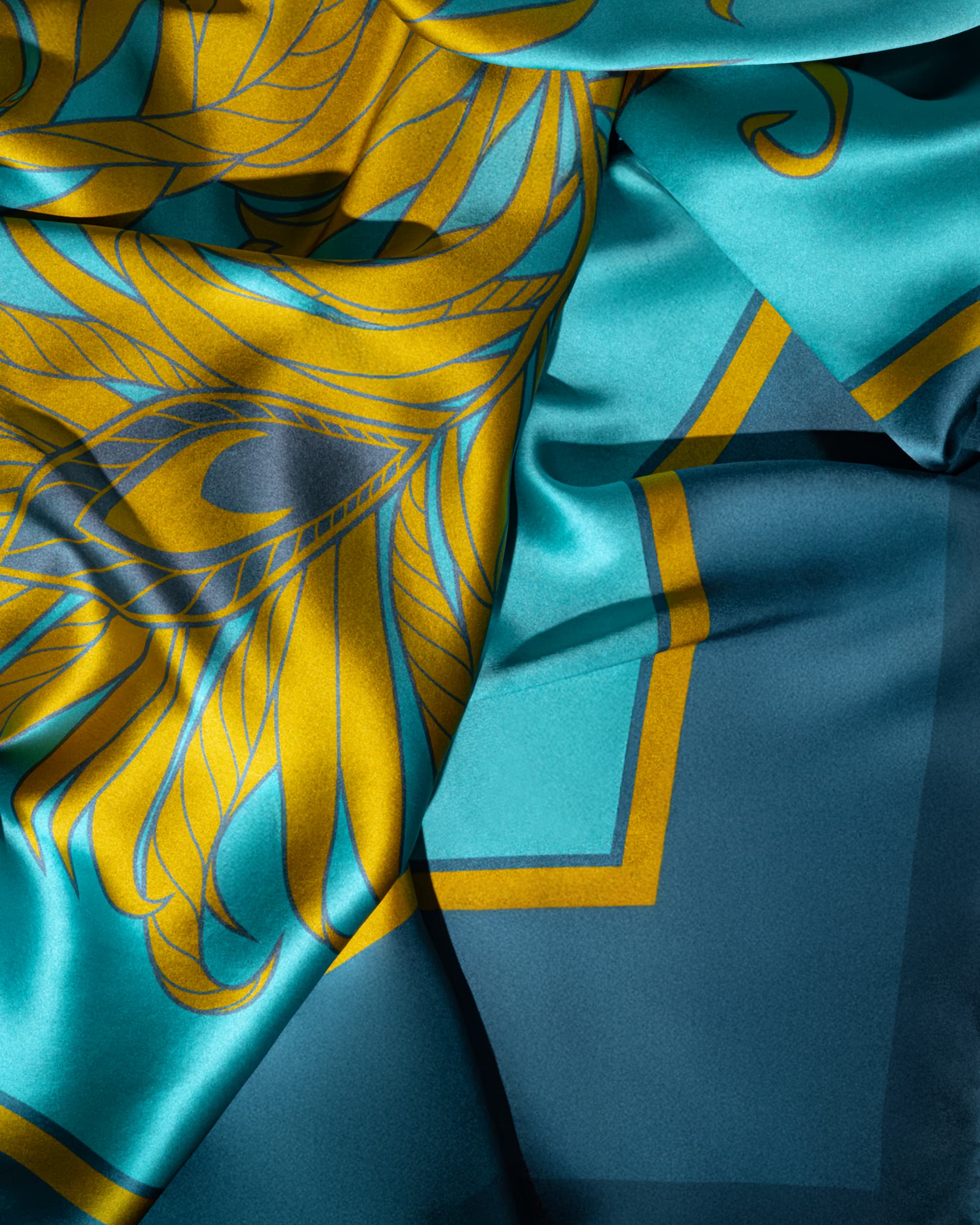 Mediterranean green feather silk foulard 43" - RENTAL