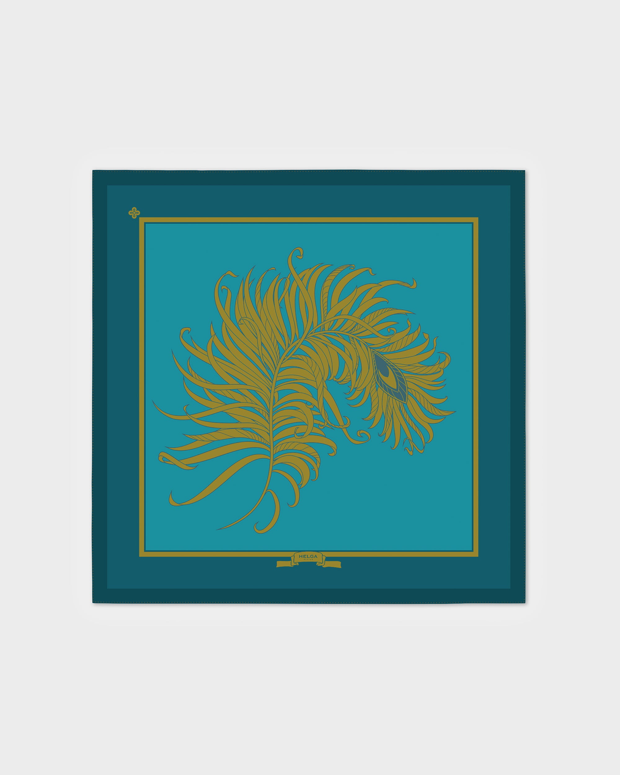 Mediterranean green feather silk foulard 43" - RENTAL