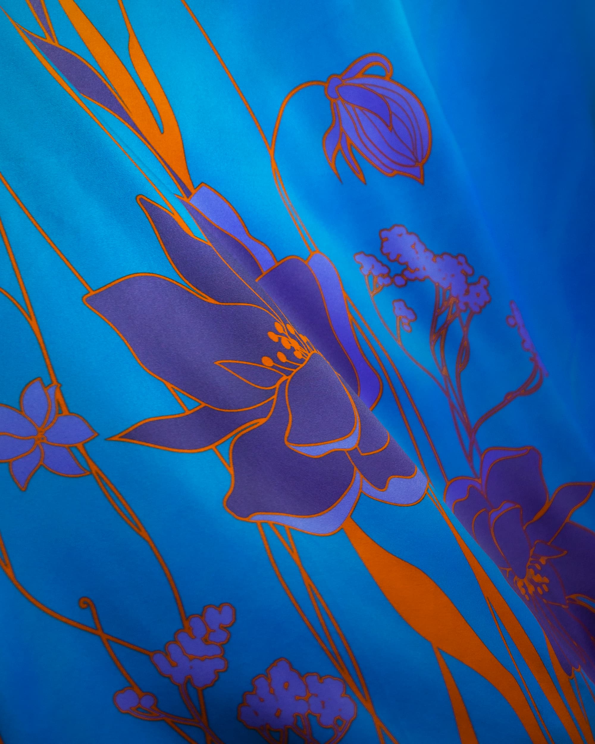 Azure floral silk foulard 43″ - RENTAL