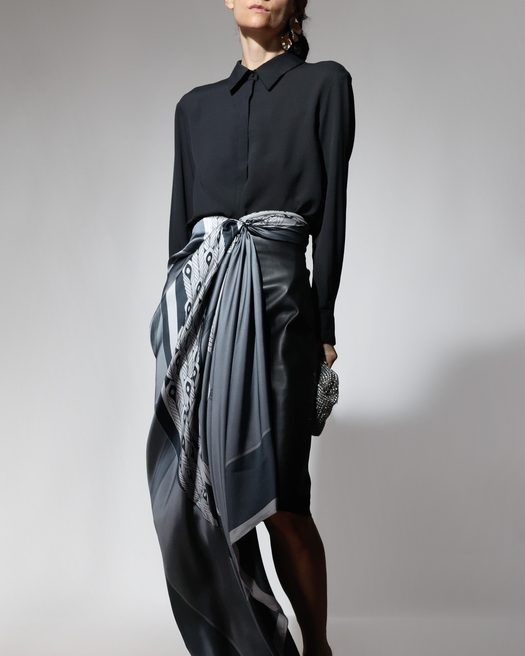 Steel grey peacock silk scarf | 55 x 55 in