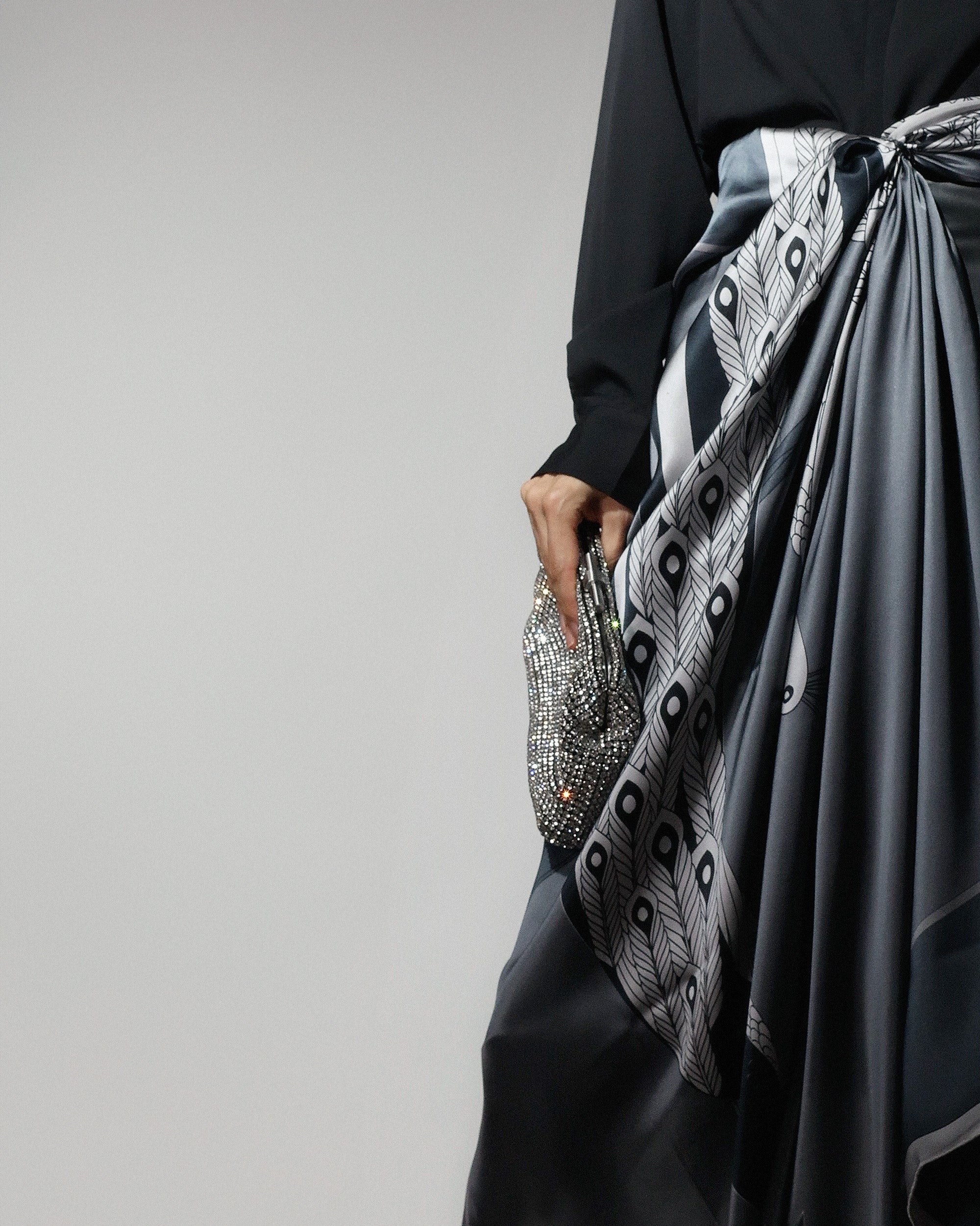 Steel grey peacock silk scarf | 55 x 55 in