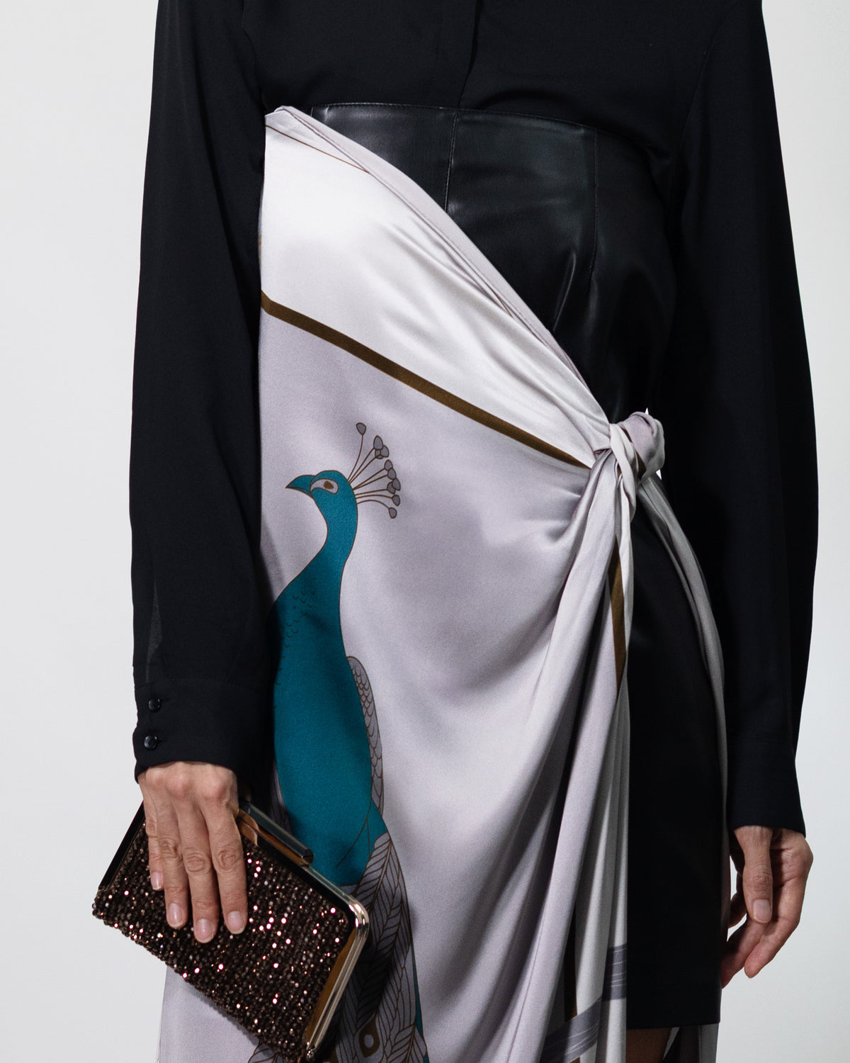 Platinum grey peacock silk scarf | 55 x 55 in