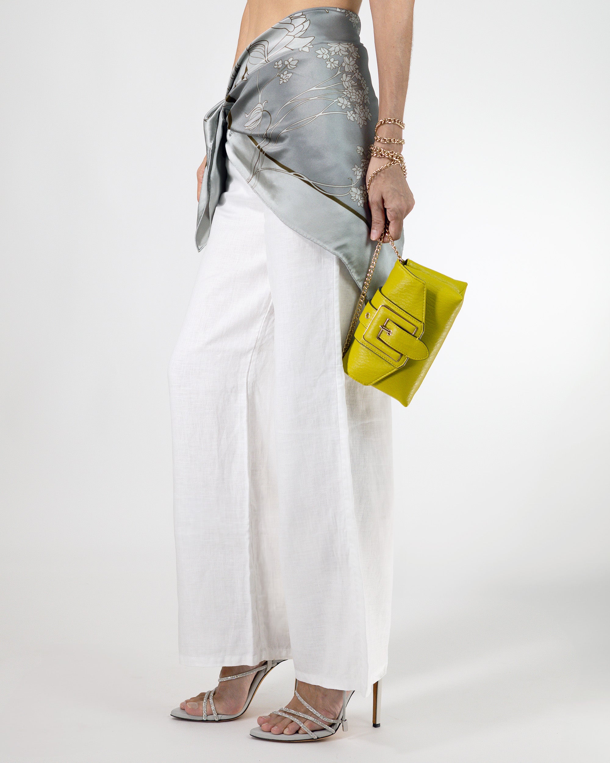 Silver floral silk scarf | 35 x 35 in