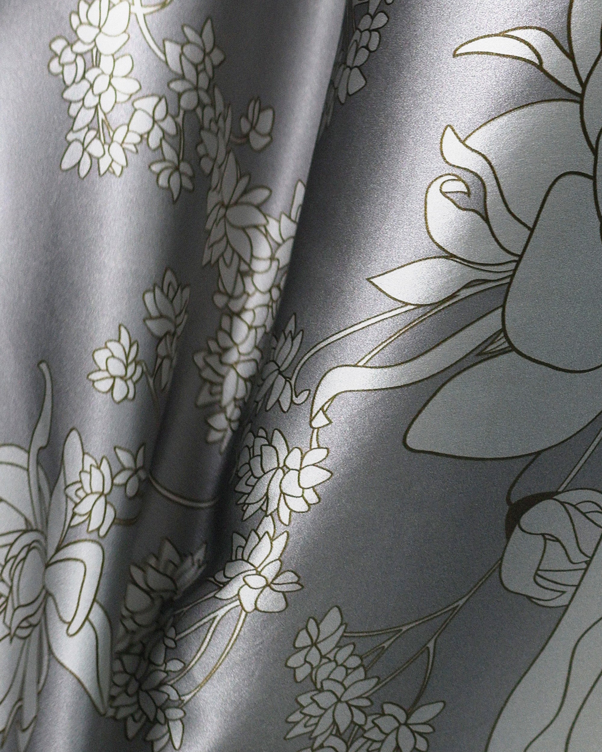 Silver floral silk scarf | 35 x 35 in