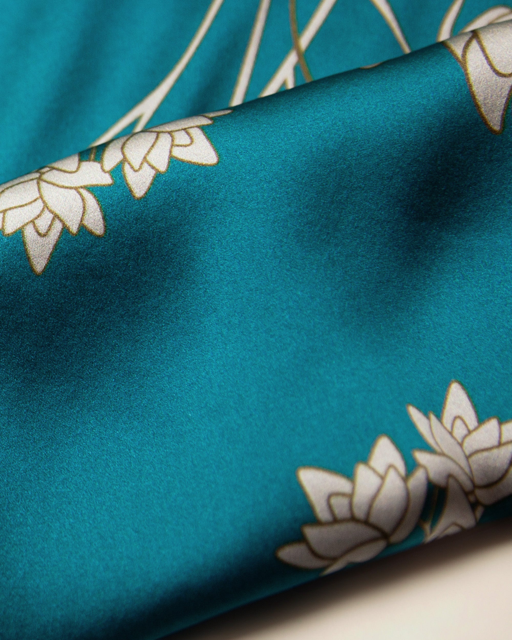 Teal green floral silk scarf | 35 x 35 in