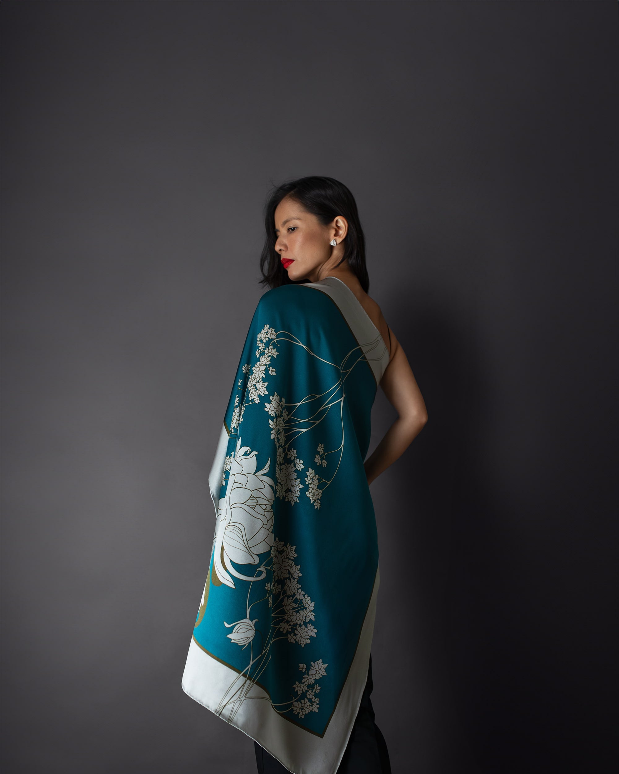 Teal green silk foulard 35"