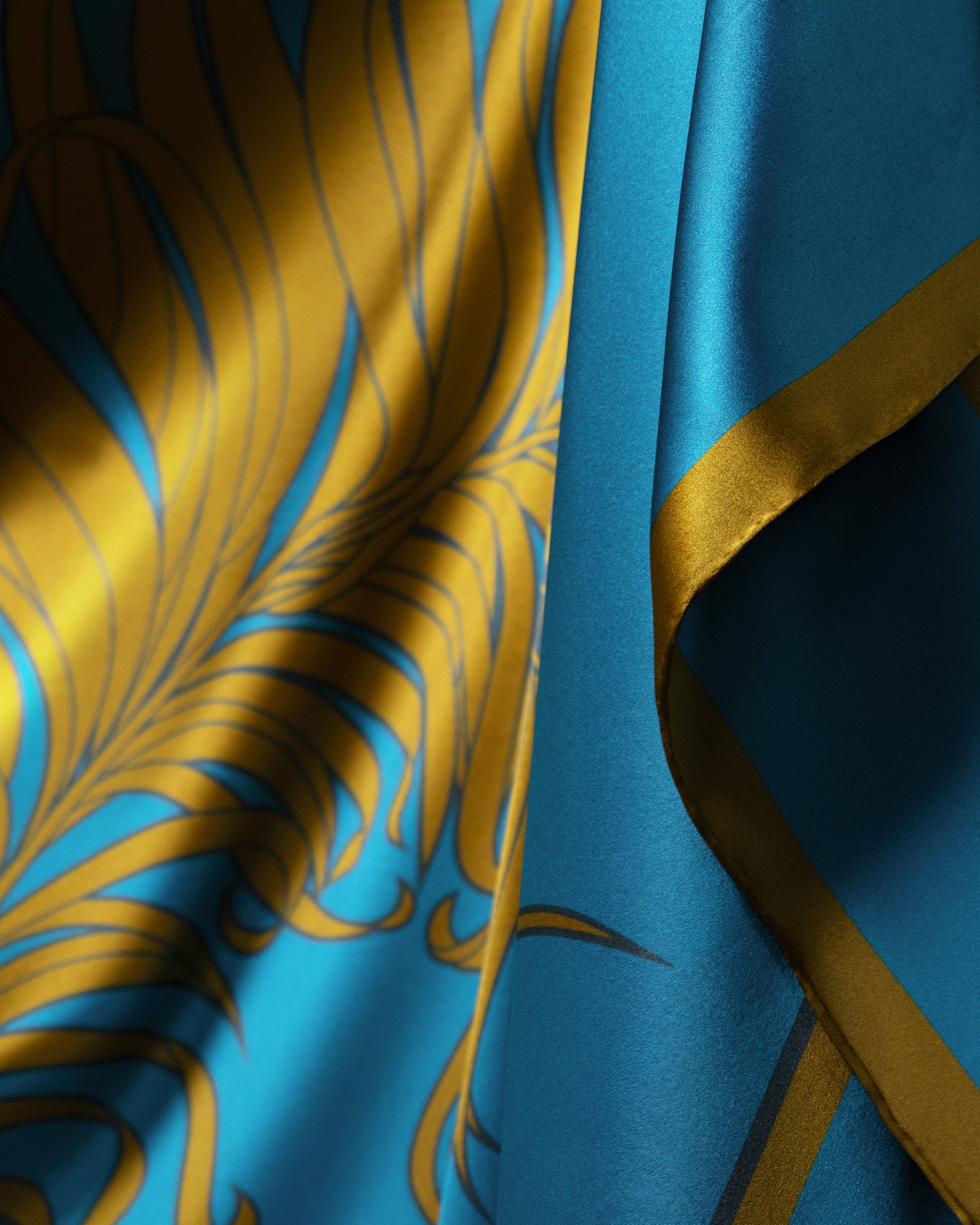 Turquoise feather silk scarf | 55 x 55 in