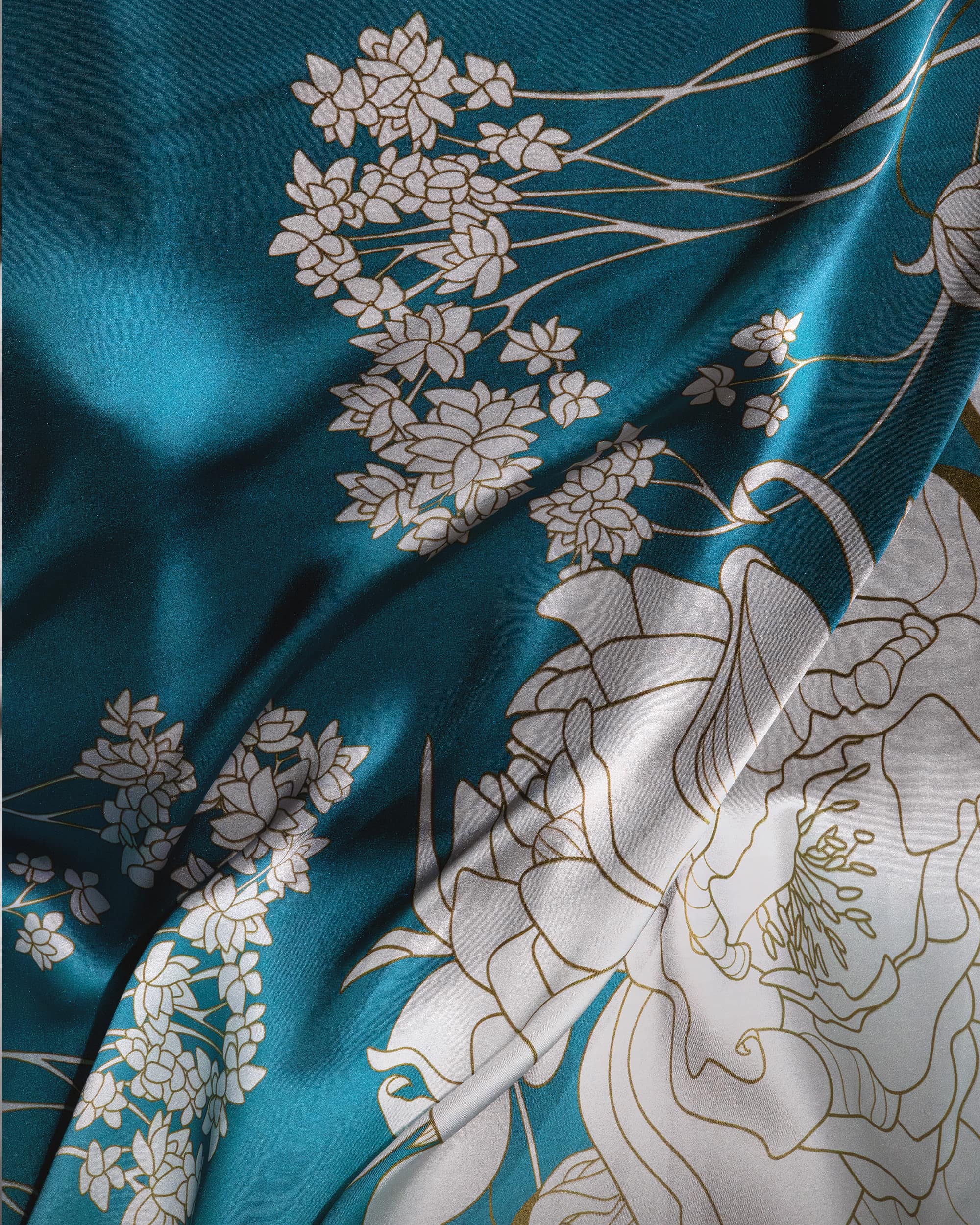 Teal green floral silk foulard 35"