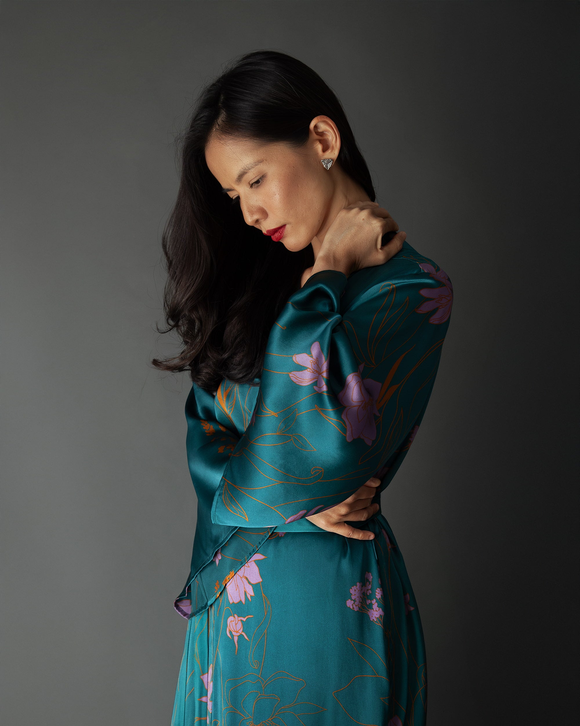 Turquoise silk kimono