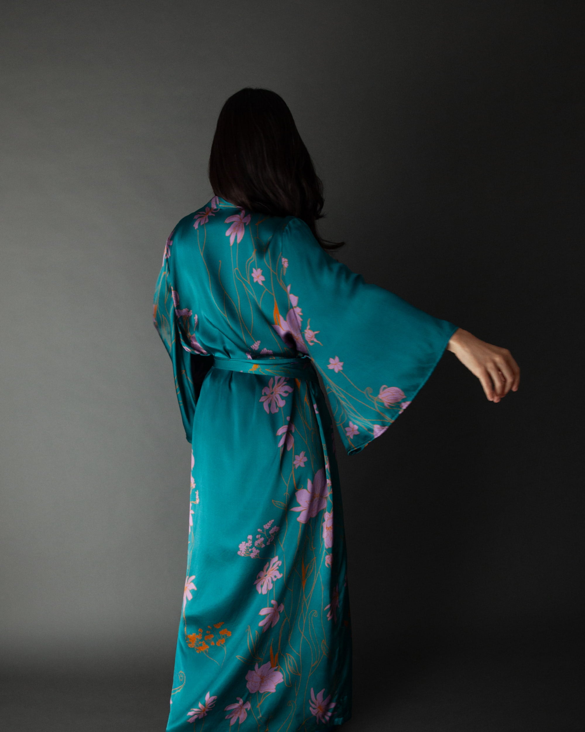 Turquoise silk kimono
